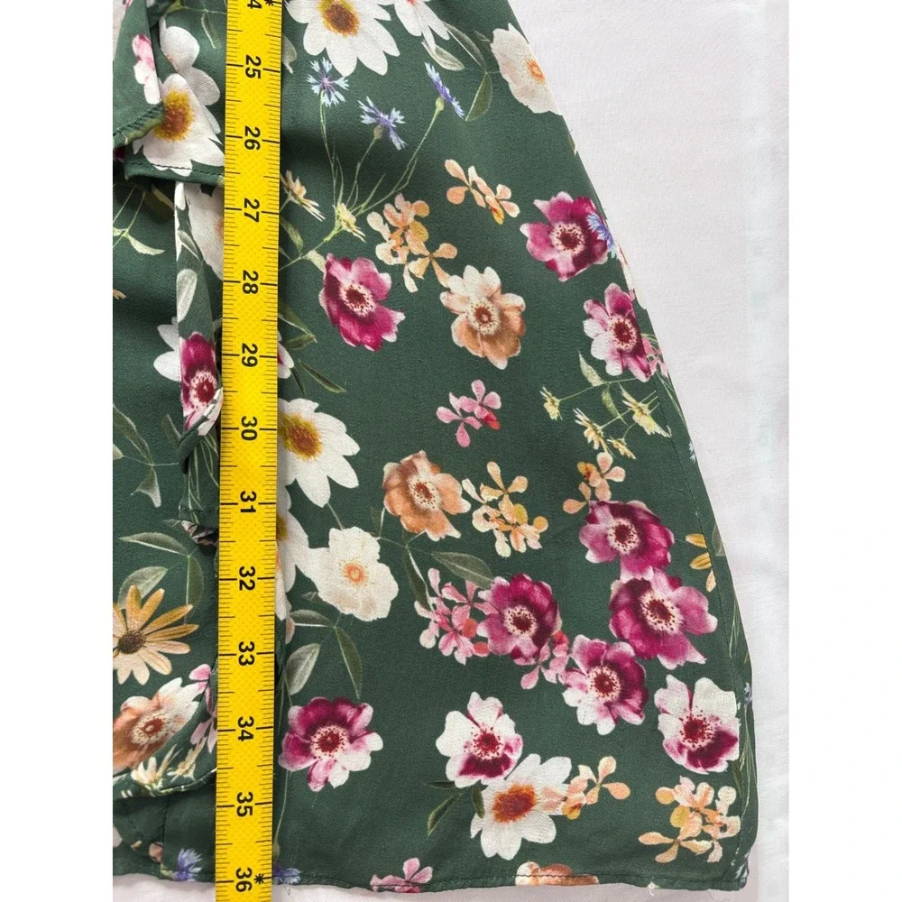 Parker Green Floral Silk Blend Smocked Ruffle Romper Sz S Garden-Party Boho-Chic